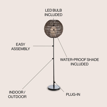 Bea 61" Outdoor Woven Globe LED Floor Lamp - JONATHAN Y